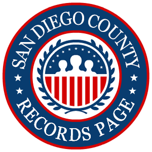 A round red, white, and blue logo with the words 'San Diego County Records Page' for the state of California.